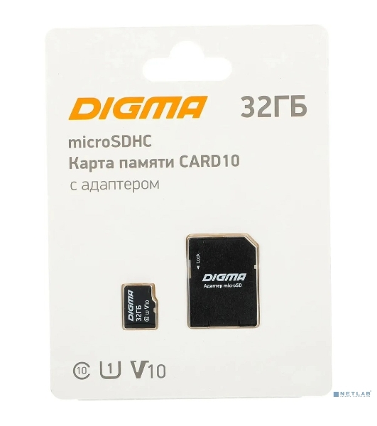 Флеш карта microSDXC 32Gb Class10 Digma CARD10 + adapter