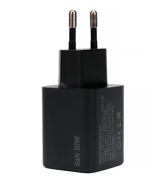 Зарядное устройство Cablexpert MP3A-PC-64, 30Вт GaN, 3А, QC4.0/PD, 1xUSB, 1xType-C, черный, пакет