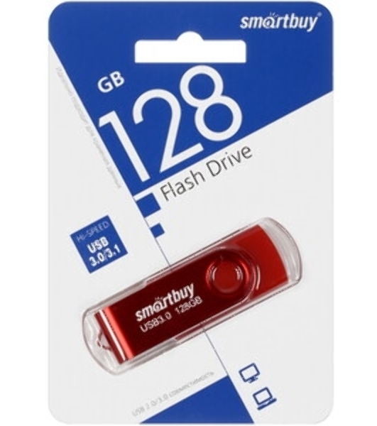 Флешка USB SmartBuy Twist Red (SB128Gb3TWR), 128Gb, USB 3.0, R/W 90/40, красный