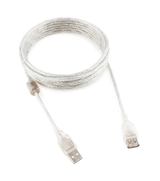 Кабель-удлинитель USB2.0 Pro Cablexpert CCF-USB2-AMAF-TR-15, AM/AF, 4,5м, экран, 2феррит.кольца, прозрачный, пакет