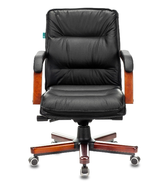 Кресло руководителя Бюрократ T-9927WALNUT-LOW/BL черный, кожа, низкая спинка, крестовина дерево