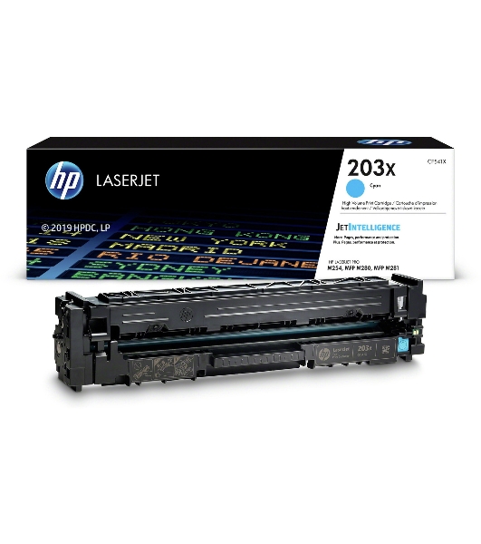 Картридж лазерный HP CF541X (HP 203X) голубой для HP LaserJet M254/M280/M281 2500 страниц.