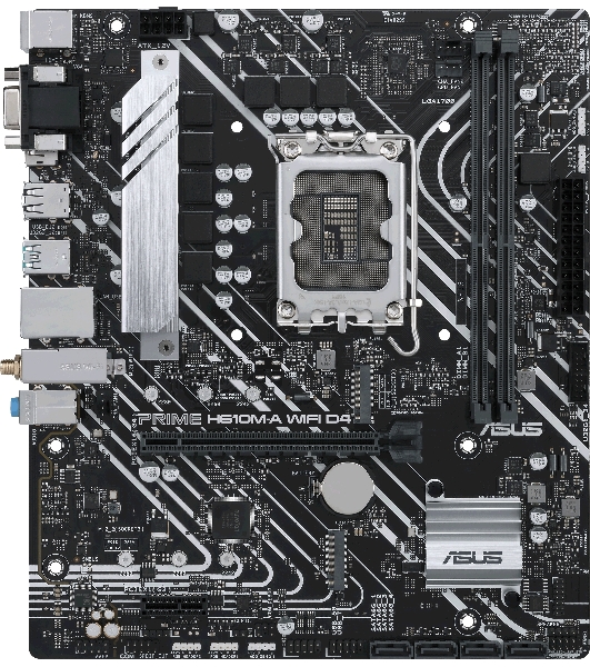 Материнская плата ASUS PRIME H610M-A WIFI D4, LGA 1700, Intel H610, 2xDDR4, 4xSATA, 2xM.2, 1xPCI-E 4.0 x16, 1xHDMI, 1xDisplayPort, 1x 1Gb LAN, 2xUSB-A 3.2 Gen 2, 4xUSB-A 2.0, 3x3.5 мм, 7.1, Micro-ATX