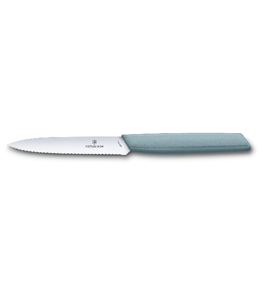 Нож кухонный Victorinox Swiss Modern (6.9006.10W21) стальной разделочный лезв.100мм серрейт. заточка серый