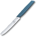 Нож кухонный Victorinox Swiss Modern (6.9006.11W2) стальной столовый для томатов лезв.110мм серрейт. заточка синий, фото 1