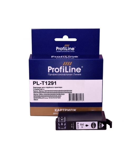 Картридж струйный ProfiLine PL-T1291 для принтеров Epson Stylus SX230/SX235/SX420/SX425/SX430/SX435/SX438/SX440/SX445/SX525/SX535/SX620/Stylus Office B42/BX305/BX320/BX525/BX535/BX625/BX630/BX635/BX925/BX935/WorkForce 7015/7515/7525 с чернилами Black