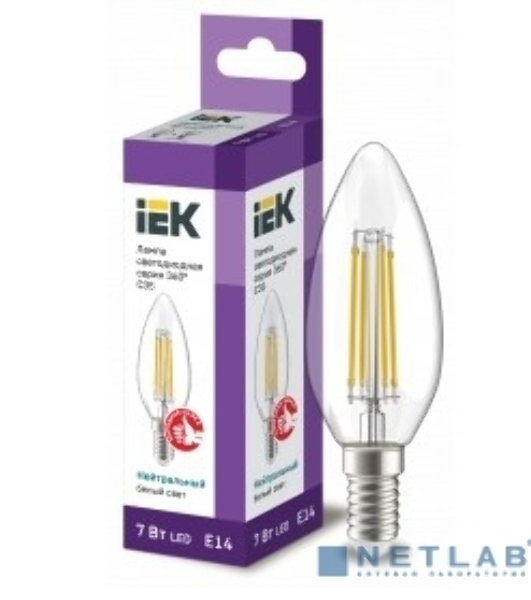 Лампа cветодиодная LED C35 IEK LLF-C35-7-230-40-E14-CL свеча прозр. 7Вт 230В 4000К E14 серия 360°