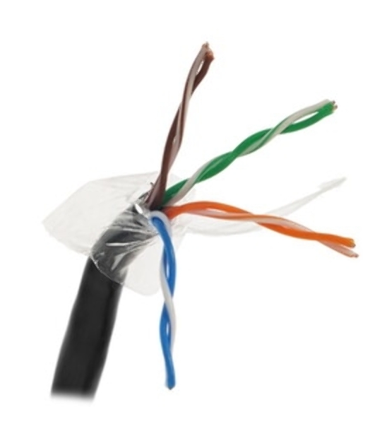 Кабель UTP Rexant 4PR 24AWG, CU (медь), cat.5e, 100 МГц, PE, черный, OUTDOOR, бухта 25 м