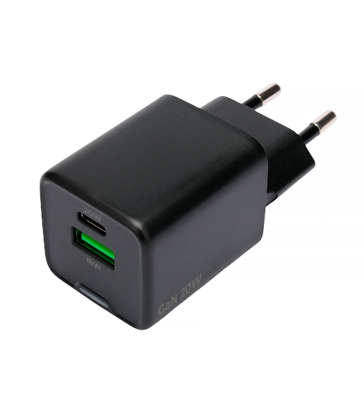 Зарядное устройство Cablexpert MP3A-PC-62, 20Вт GaN, 3А, QC4.0/PD, 1xUSB, 1xType-C, черный, пакет