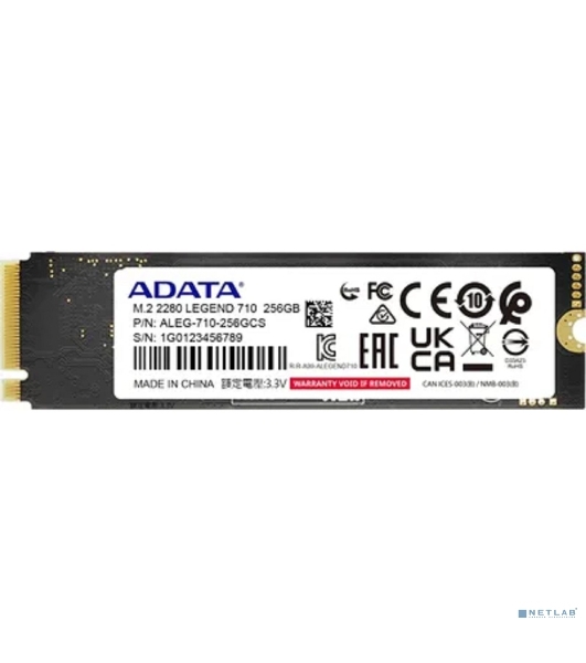 Накопитель SSD ADATA LEGEND 710, 256Gb, PCIe 3.0 x4, M.2 2280, NVMe, R/W 2100/1000, с радиатором