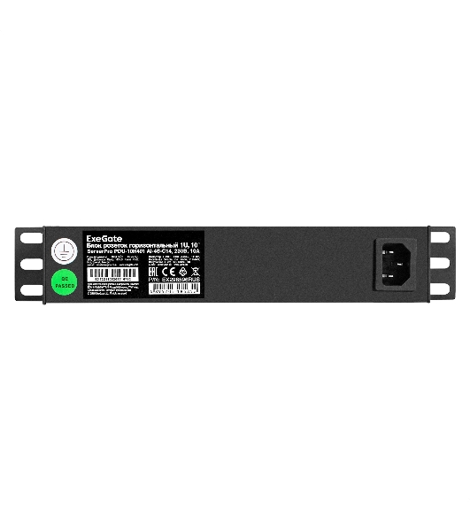Блок розеток 10' с разъемом C14 ExeGate ServerPro PDU-10H401 Al-4S-C14 (10', 1U, Алюминий, 4 Schuko, C14, (ШхВхГ): 274х45х45 мм, черный, RTL)