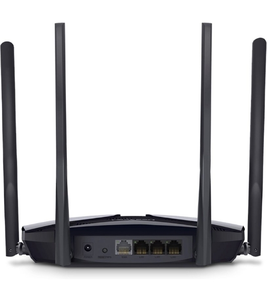 Двухдиапазонный роутер MERCUSYS MR80X AX3000 Wi-Fi 6, до 574 Мбит/с на 2,4 ГГц + до 2402 Мбит/с на 5 ГГц,4 фиксированные внешние антенны, 3 гигабитных порта LAN, 1 гигабитный порт WAN