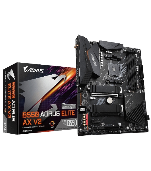 Материнская плата GIGABYTE B550 AORUS Elite AX V2, AM4, AMD B550, 4xDDR4, 4xSATA, 2xM.2, 1xPCIe 4.0 x16, 2xPCIe 3.0 x1, 1xDP, 1xHDMI, 1x2.5Gb LAN, Wi-Fi 6, Bluetooth 5, 2xUSB-A 10Gbps, 3xUSB-A 5Gbps, 2xUSB-A 2.0, 1xUSB-C 5Gbps, 5x3.5 мм, 7.1, ATX