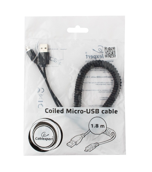 Кабель Cablexpert USB2.0 Pro, AM/microBM 5P, 1.8м, витой, черный, пакет (CC-mUSB2C-AMBM-6)