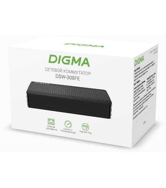 Коммутатор Digma DSW-308FE, 8×100 Мбит/с, неуправляемый