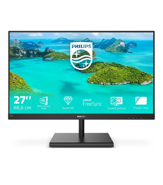 Монитор 27' Philips 275E1S IPS 2560x1440, 75 Гц, 4 мс, 250 кд/м2, 16:9, 1xHDMI, 1xDP, 1x3.5 мм, черный