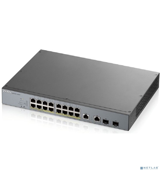 Коммутатор Zyxel GS1350-18HP, 16xGE PoE+, 2xCombo (SFP/RJ-45), бюджет PoE 250 Вт, дальность передачи питания до 250 м, автоперезагрузка PoE-портов, повышенная защита от перенапряжений и электростатических разряд