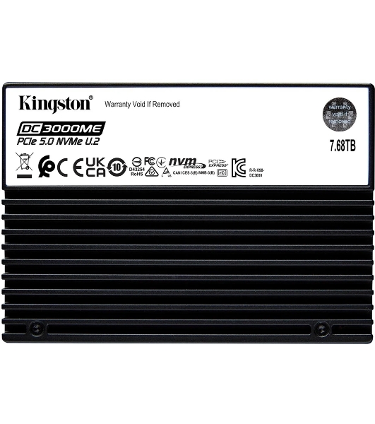 Накопитель SSD Kingston DC3000ME 7680Gb, U.2(2.5' 15мм), NVMe, PCIe Gen 5x4, 3D TLC, R/W 14000/1000Mb/s, IOPs 2 800 000/500 000, TbW 14016, DWPD 1 (12 мес)