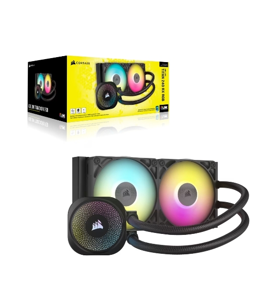 Система жидкостного охлаждения Corsair iCUE LINK TITAN 240 RX RGb (240мм, черный, RGb/ Fans: 2x120мм, 73.5CFM, 36dBA, 2100RPM/ S: 1851, 1700, AM5, AM4)