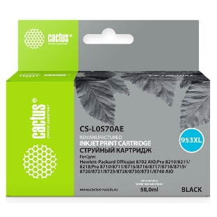 Картридж струйный Cactus CS-L0S70AE №953XL черный (58 мл) для HP OJ Pro 7740/8210/8218/8710/8715