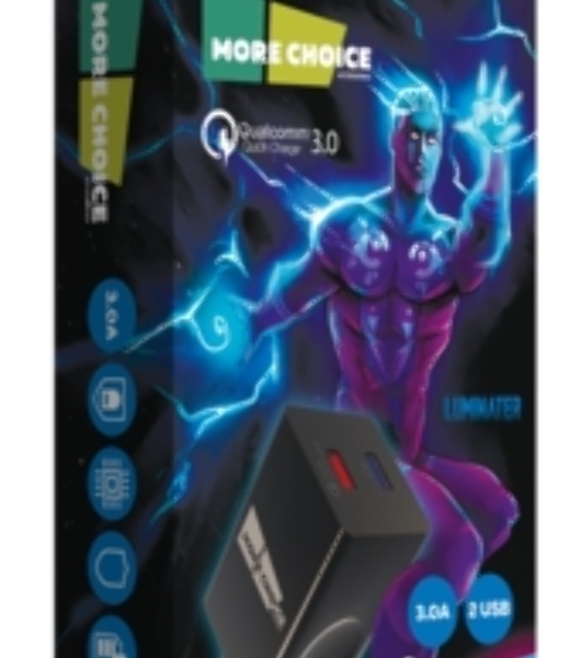 Сетевое зарядное устройство MORE CHOICE NC85a 1USB+1Type-C 3.0A PD 20W+QC3.0 Type-C Type-C, черный