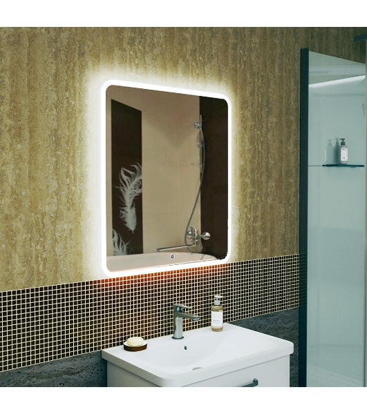 Зеркало Bau Stil 70х80, сенсорная LED подсветка, пластиковый защитный корпус
