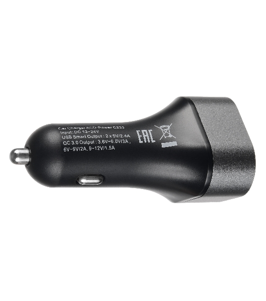 Автомобильное зарядное устройство ACD черный 23Вт, 3xUSB 1QC+2Smart, 3.6~12В, 3А RTL