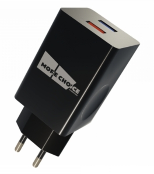 Сетевое зарядное устройство MORE CHOICE NC85a 1USB+1Type-C 3.0A PD 20W+QC3.0 Type-C Type-C, черный