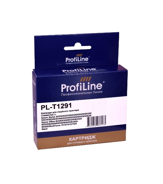 Картридж струйный ProfiLine PL-T1291 для принтеров Epson Stylus SX230/SX235/SX420/SX425/SX430/SX435/SX438/SX440/SX445/SX525/SX535/SX620/Stylus Office B42/BX305/BX320/BX525/BX535/BX625/BX630/BX635/BX925/BX935/WorkForce 7015/7515/7525 с чернилами Black