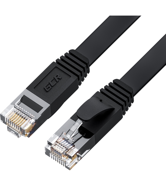 Патч-корд GCR PROF плоский прямой 3.0m, UTP медь cat.6, черный, 30 AWG, ethernet high speed 10 Гбит/с, RJ45, T568B, GCR-52870