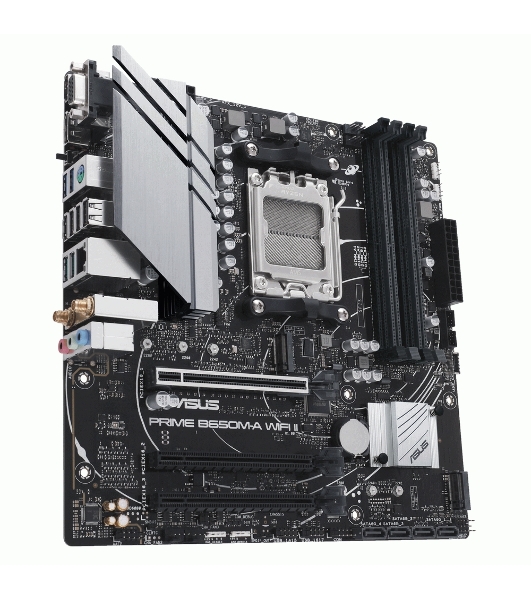 Материнская плата ASUS PRIME B650M-A WIFI II, AM5, AMD B650, 4xDDR5, 4xSATA, 2xM.2, 1xPCI-E 4.0 x16, 2xPCI-E 4.0 x1, 1xHDMI, 1xDP, 1xVGA, 1x 2.5Gb LAN, 2xUSB-A 3.2 Gen 2, 2xUSB-A 3.2 Gen 1, 4xUSB-A 2.0, 3x3.5 мм, 7.1, Micro-ATX