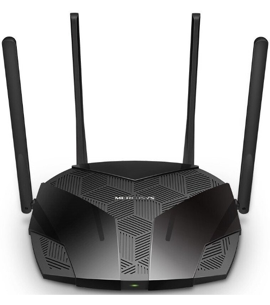 Двухдиапазонный роутер MERCUSYS MR80X AX3000 Wi-Fi 6, до 574 Мбит/с на 2,4 ГГц + до 2402 Мбит/с на 5 ГГц,4 фиксированные внешние антенны, 3 гигабитных порта LAN, 1 гигабитный порт WAN