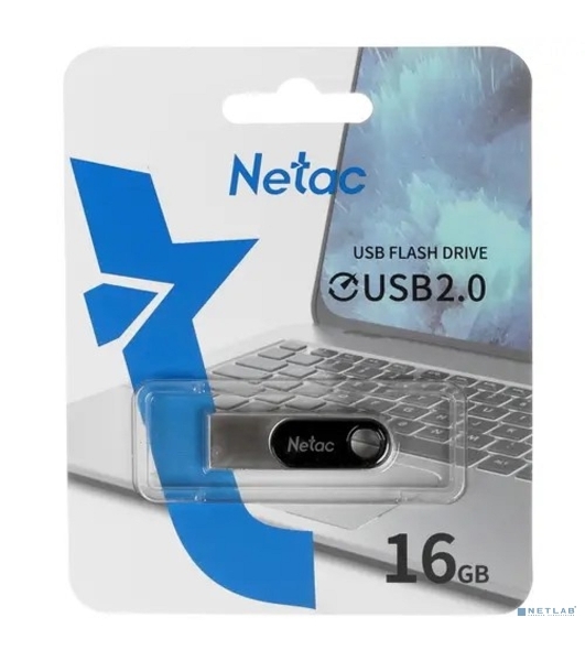 Флешка USB Netac U278 (NT03U278N-016G-20PN), 16Gb, USB 2.0, R/W 50/10, серебристый/черный