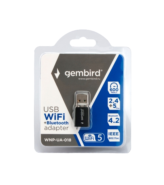 Сетевой адаптер WiFi+Bluetooth Gembird WNP-UA-012, 900 Мбит, 2.4/5 ГГц, USB, 802.11b/a/g/n/ac/ax, AIC8800M80