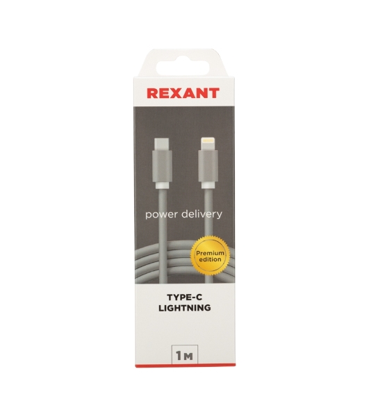Кабель Rexant Type-C - Lightning PD/1м/nylon/gray