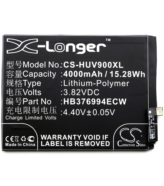 Аккумулятор CameronSino CS-HUV900XL HB376994ECW для Huawei Honor V9 3.82V, 4000mAh, 15.28Wh