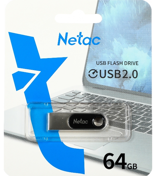 Флешка USB Netac U278 (NT03U278N-064G-20PN), 64Gb, USB 2.0, R/W 50/10, серебристый/черный