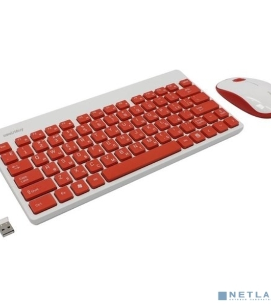 Комплект клавиатура+мышь Smartbuy 220349AG беспроводной, USB, 1600 DPI, белый/красный