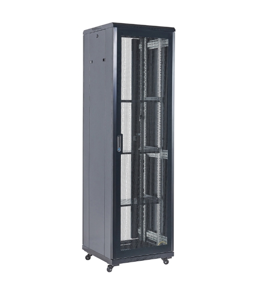Шкаф телекоммуникационный Rexant напольный 19' 42U 600×800х2055 мм, дверь перфорация, перфорированная задняя дверь, разборный, черный (RAL 9005)