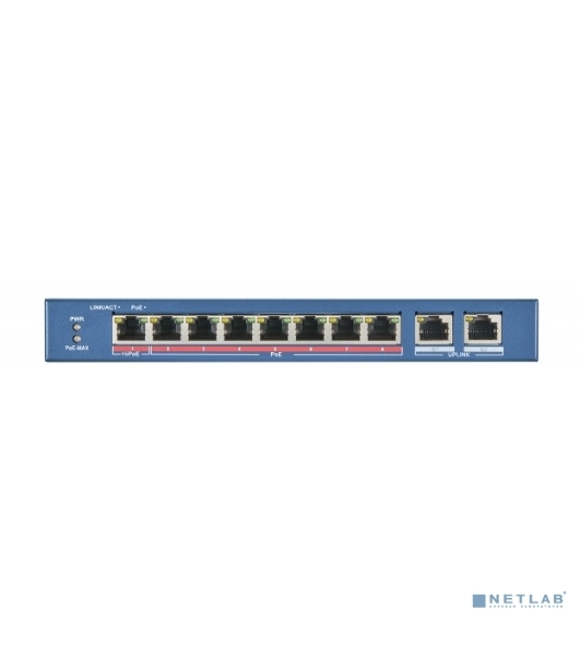 Коммутатор Hikvision DS-3E0310HP-E, 8×100 Мбит/с PoE+ + 2×1 Гбит/с, неуправляемый