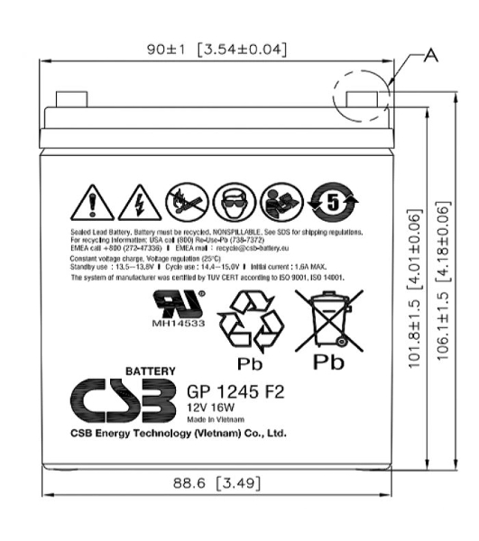 Батарея для ИБП CSB GP 1245 (12V 4.5Ah 16W) клемма F1 (бюджетная версия)