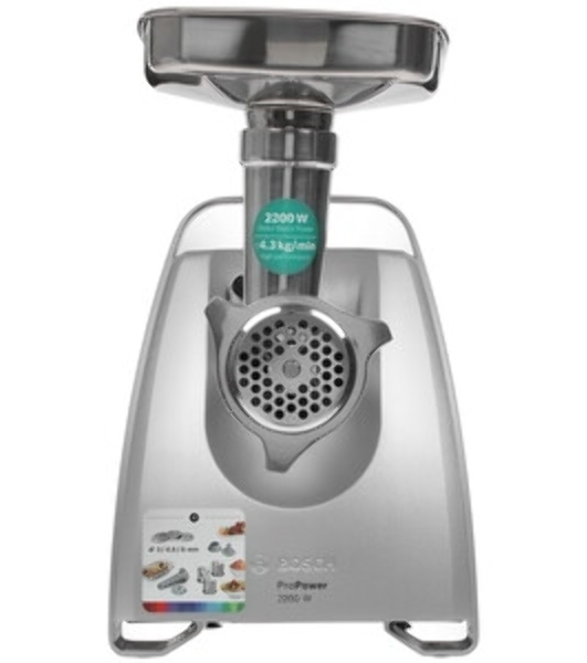 Мясорубка электрическая Bosch MFW68640 черный, 2200 Вт, 4.3 кг/мин, реверс, металлический лоток, насадки - 5