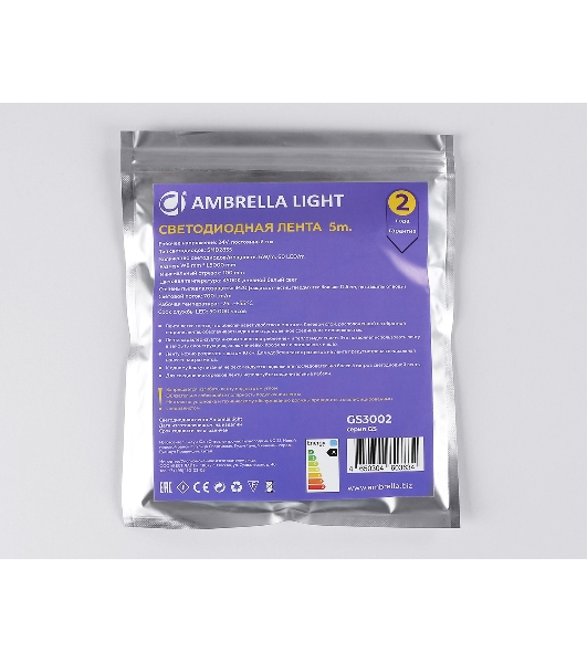 Светодиодная лента Ambrella light GS3002 2835 60Led/ 6W m/ 24V IP20 4500K/ 5000*8*1.2mm (2 конт.)