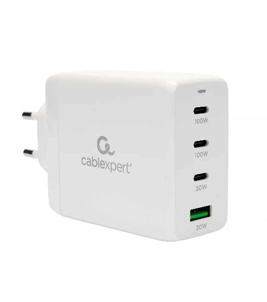 Зарядное устройство Cablexpert MP3A-PC-66 100Вт GaN, 5A, QC5.0/PD, 3xType-C, 1xUSB, белый, коробка
