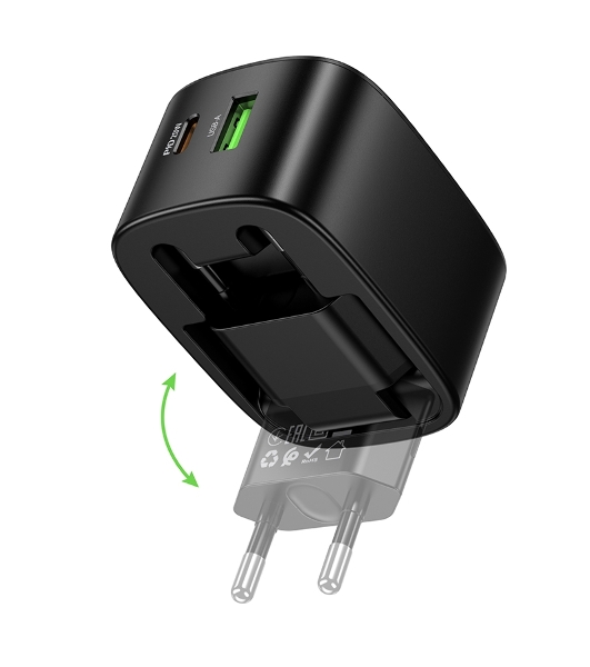 Зарядное устройство Hoco 20Вт, 3А, QC3.0/PD, 1xUSB, 1xType-C, CS101A, черный, коробка