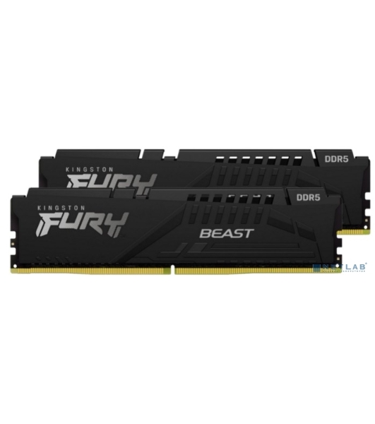 Оперативная память Kingston Fury Beast, DDR5, 32GB (2x16GB), 5200MHz, CL40, DIMM, радиатор, черный