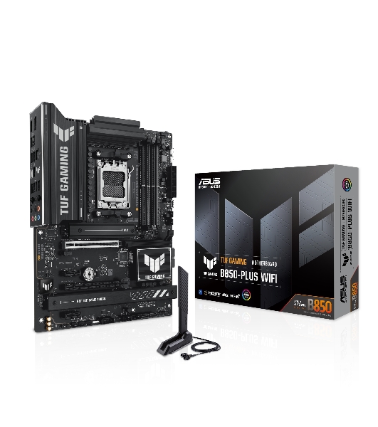 Материнская плата ASUS TUF GAMING B850-PLUS WIFI, Socket AM5, AMD B850, 4xDDR5, 4xSATA, 3xM.2, 1xPCIe 5.0 x16, 1xPCIe 4.0 x16, 2xPCIe 4.0 x1, 1xHDMI, 1xDP, 1x 2.5Gb LAN, Wi-Fi 7, 3xUSB-A 10Gbps, 4xUSB-A 5Gbps, 1xUSB-C 20Gbps, 2xUSB-A 2.0, 5x3.5 мм, 7.1, ATX