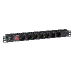 Блок розеток горизонтальный ExeGate ServerPro PDU-19H703 Al-7S-C20-SW, 19', 1U, Алюминий, 7 Schuko, С20, выкл. с подсветкой, черный, фото 1