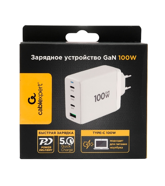Зарядное устройство Cablexpert MP3A-PC-66 100Вт GaN, 5A, QC5.0/PD, 3xType-C, 1xUSB, белый, коробка