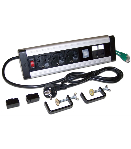 Блок розеток: 3 эл. модуля, 2 USB модуля, 2 порта кат.6